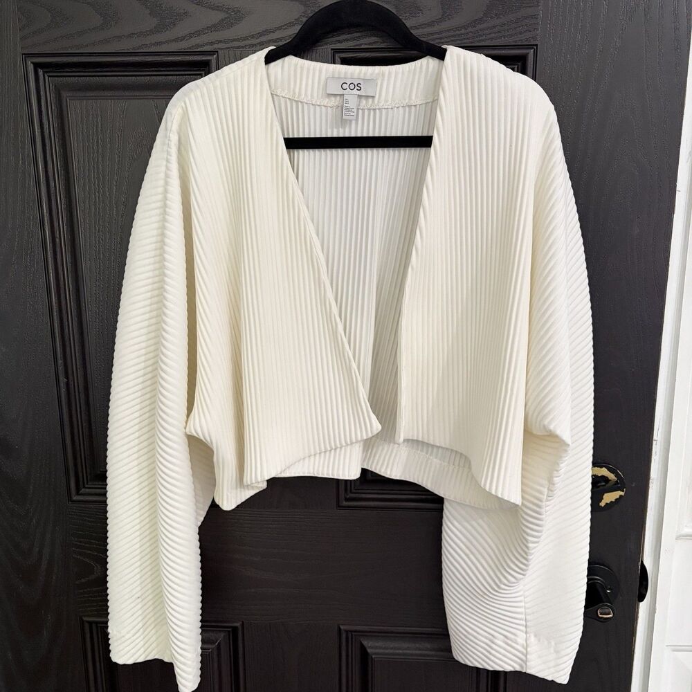 COS White Plissé Bolero Cardigan Size L Cream
